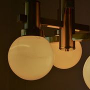 Vintage brass and opaline chandelier, 1970s, in the style of Sciolari.