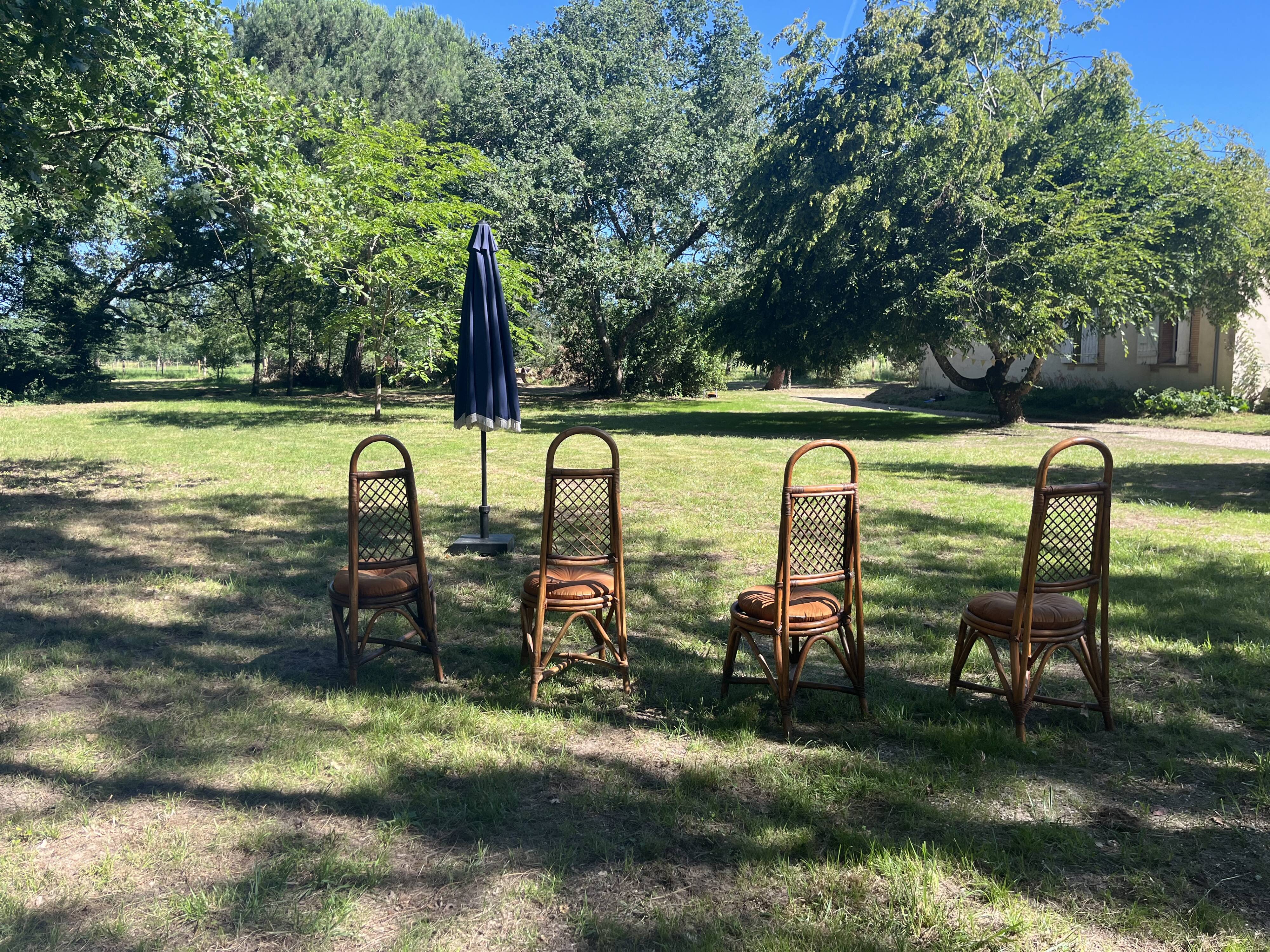 4 chaises vintage en rotin et bambou