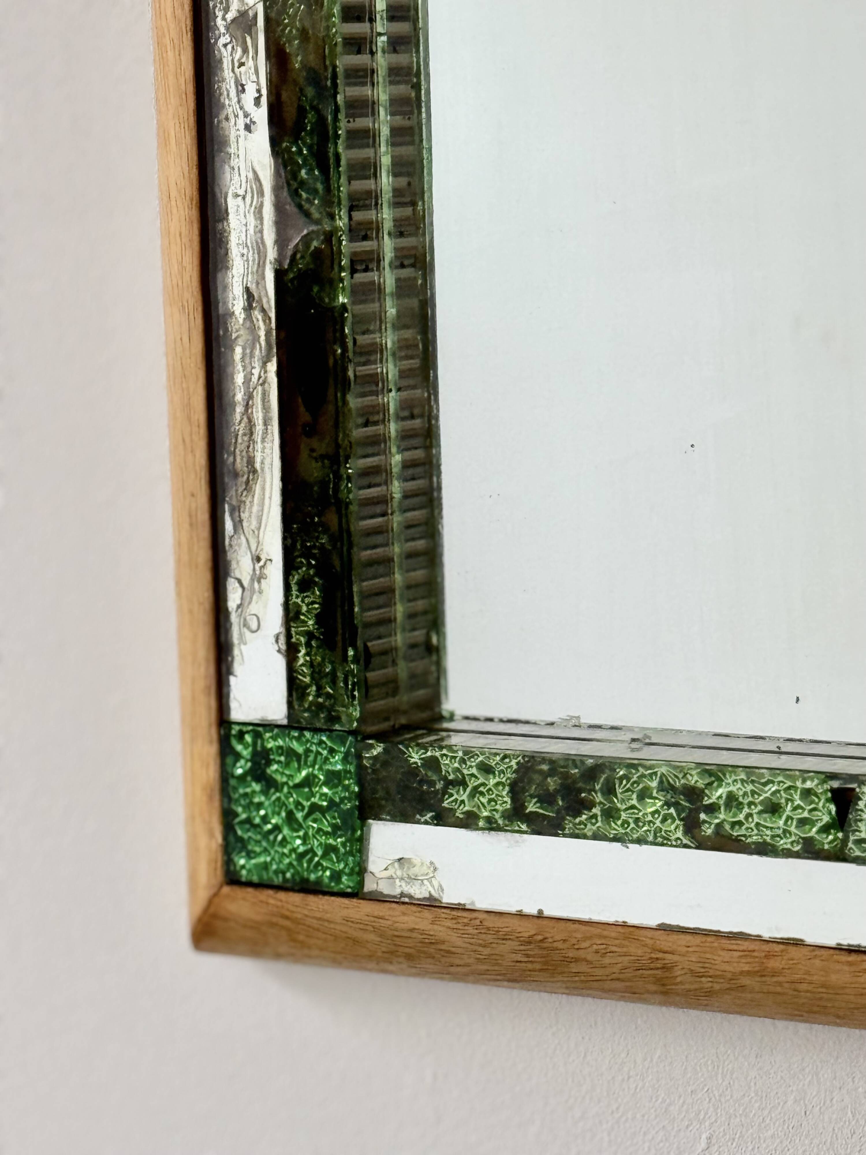 Vintage Rectangular Mirror with Green Glass