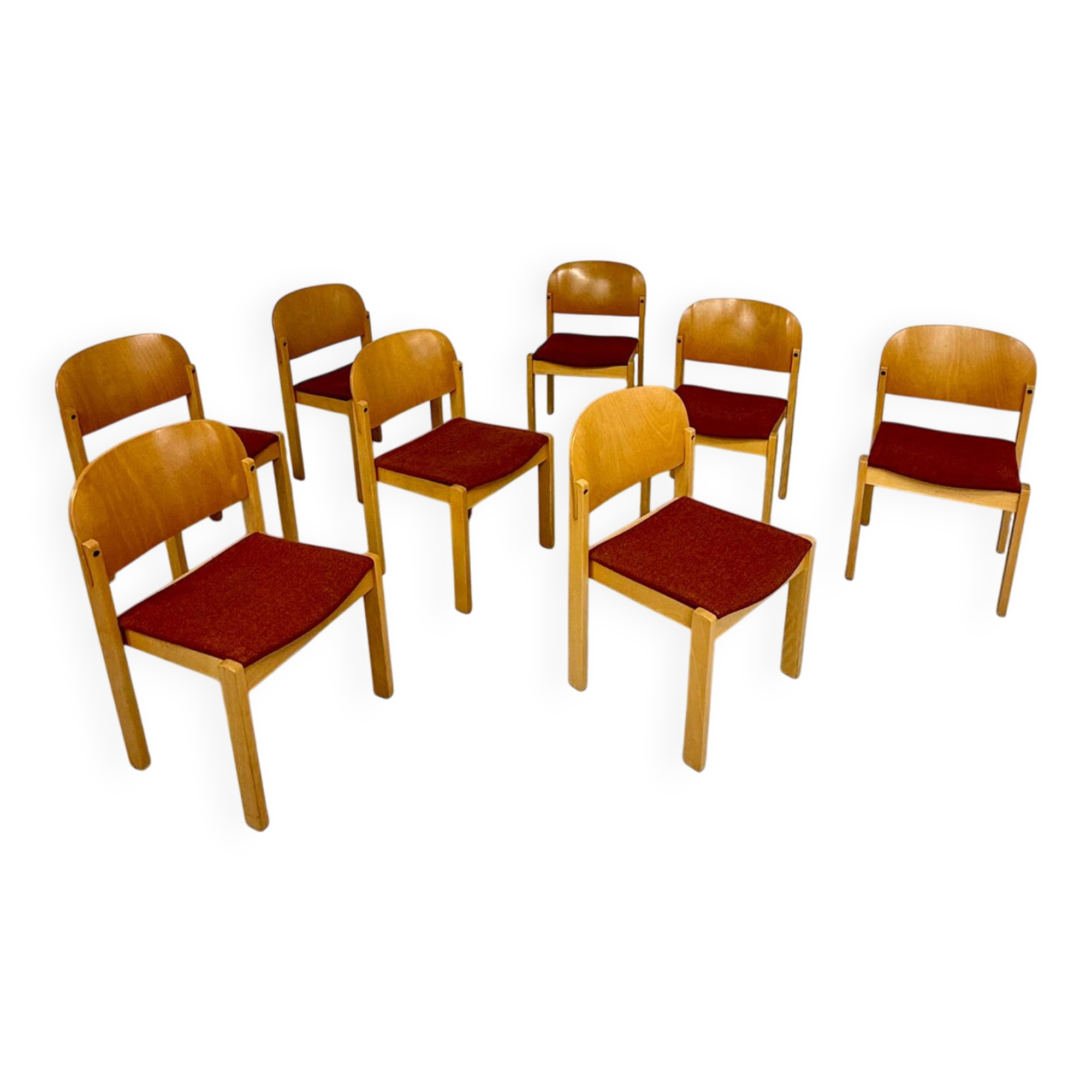 Lot of 8 old Scandinavian design wooden chairs from the 80s vintage