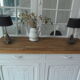 Art Deco buffet patinated pearl grey waxed finish, raw wooden tray.