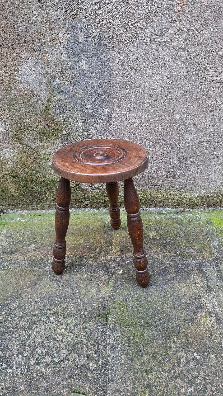 Turned wooden tripod stool