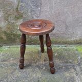 Turned wooden tripod stool