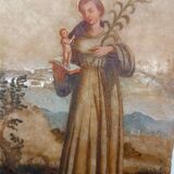 Antique painting on alabaster, Italy, 18th century, Saint Anthony of Padua