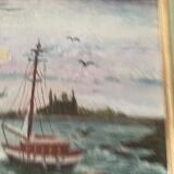 Marine on wood signed reine vuillermet
