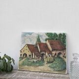 Naive painting of a farm in the Jura