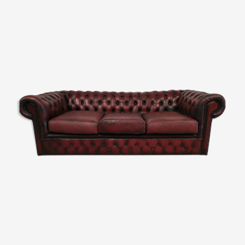 Canapé chesterfield cuir bordeaux trois places