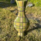 Grand vase en céramique émaillée vert olive Art déco