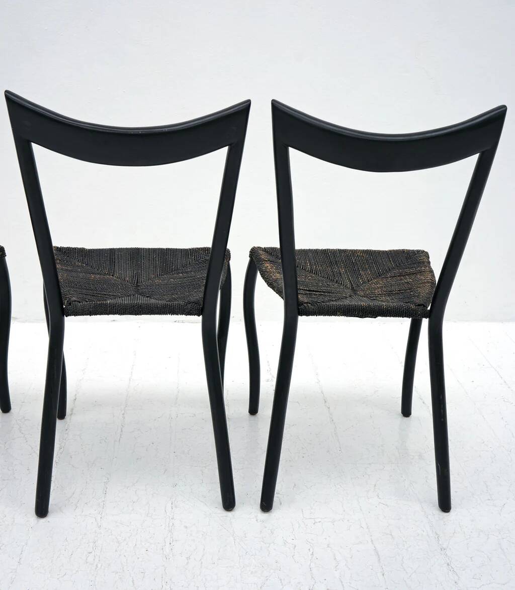 Black Manila dining chairs by Val Padilla for Conran, c.1980