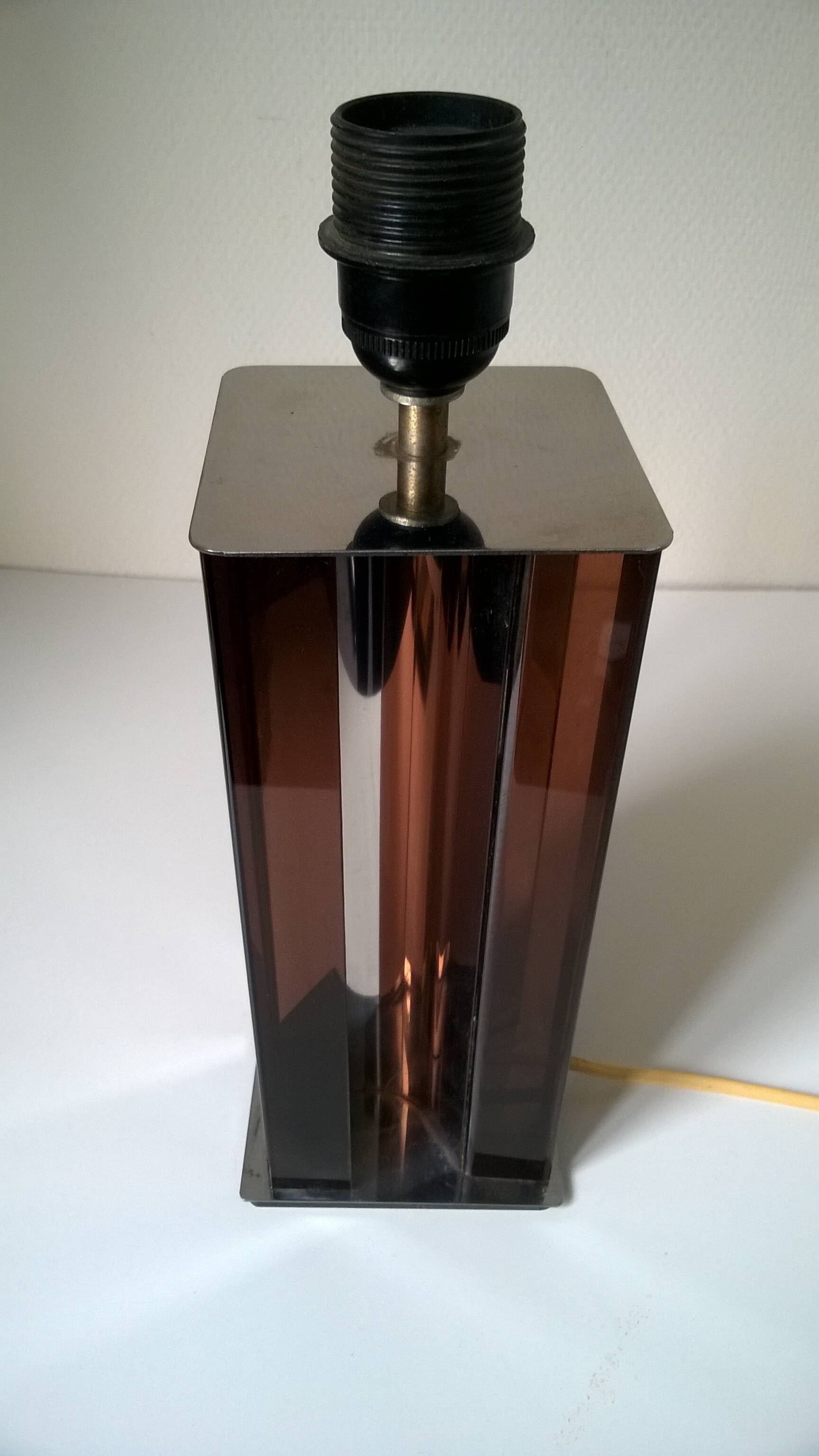 Designer lamp in smoked plexiglass and chromed metal 1970