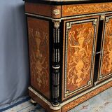Two-door commode in Louis XVI style with marquetry and marble top.