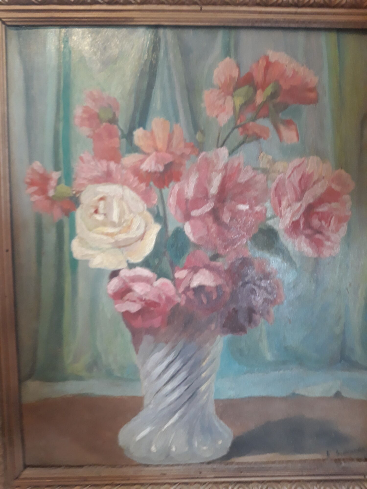 Huile sur carton bouquet de fleurs vintage