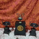 old Napoleon III marble fireplace surround with cups and pendulum