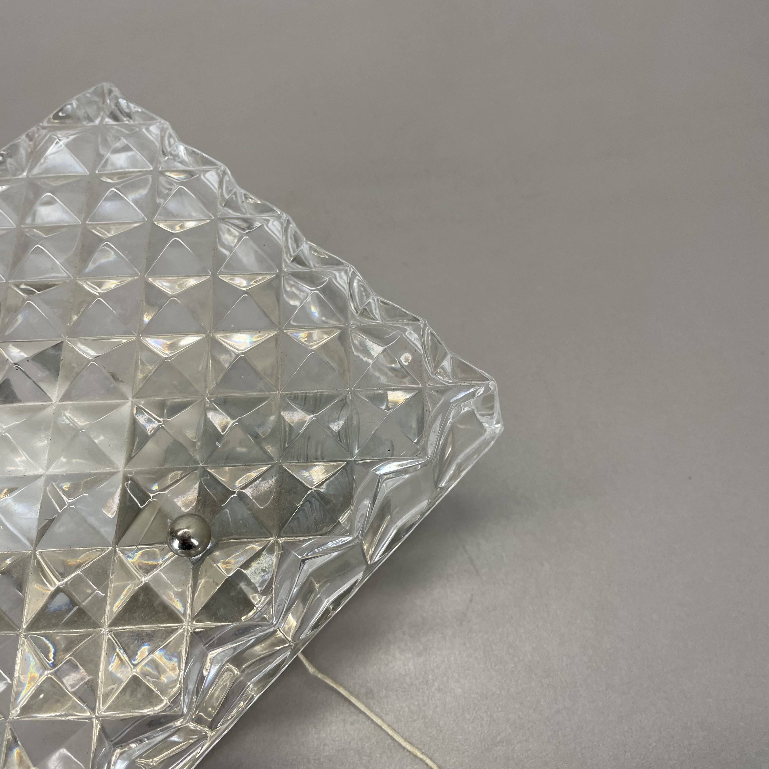 Small Cubic Textured Glass Wall Light in the Style of Orrefors, Germany, 1970s