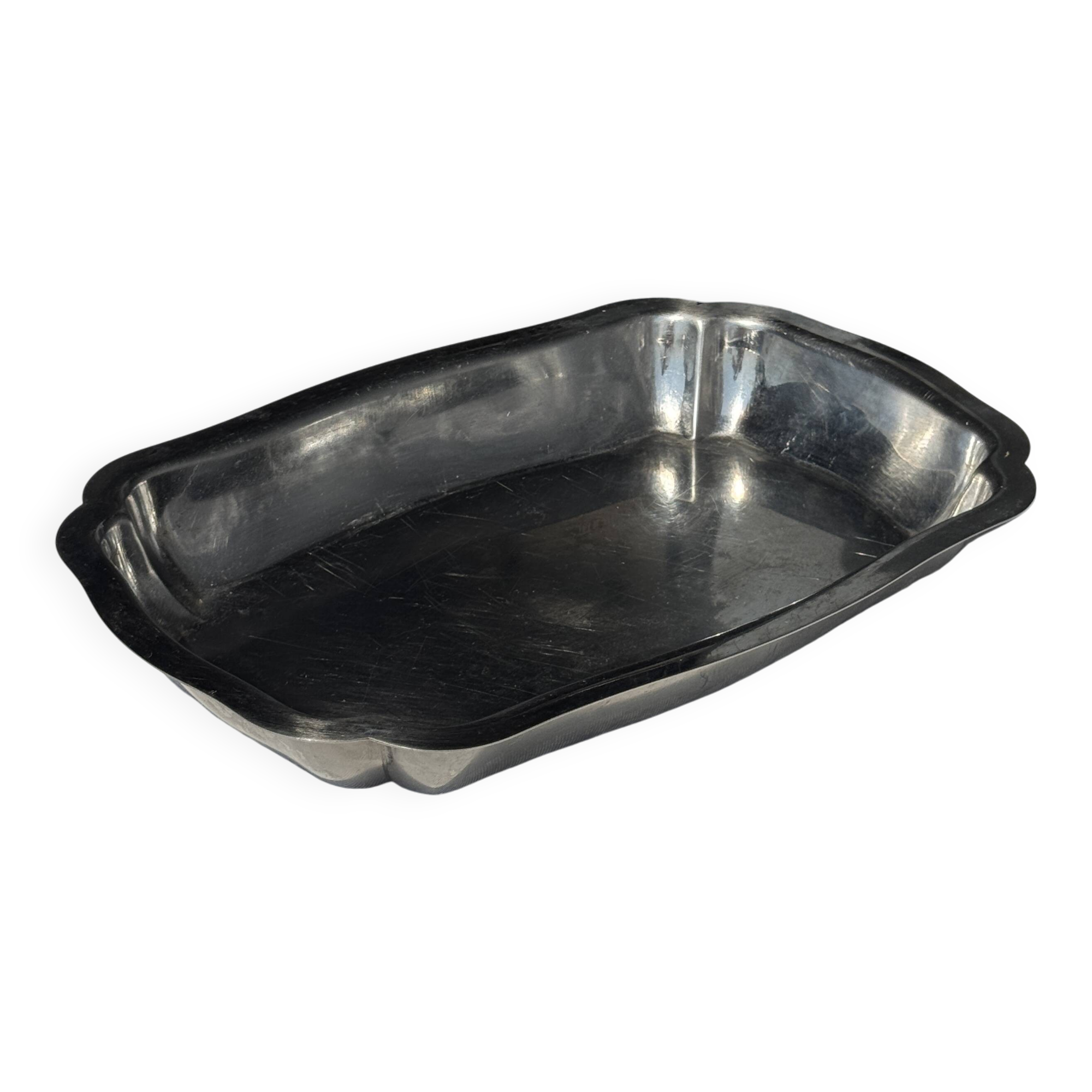 Silver metal serving dish oval rectangular high edges 30.5 x 21