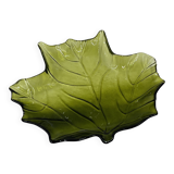 Vintage green glass leaf catchall from the 1970s.
