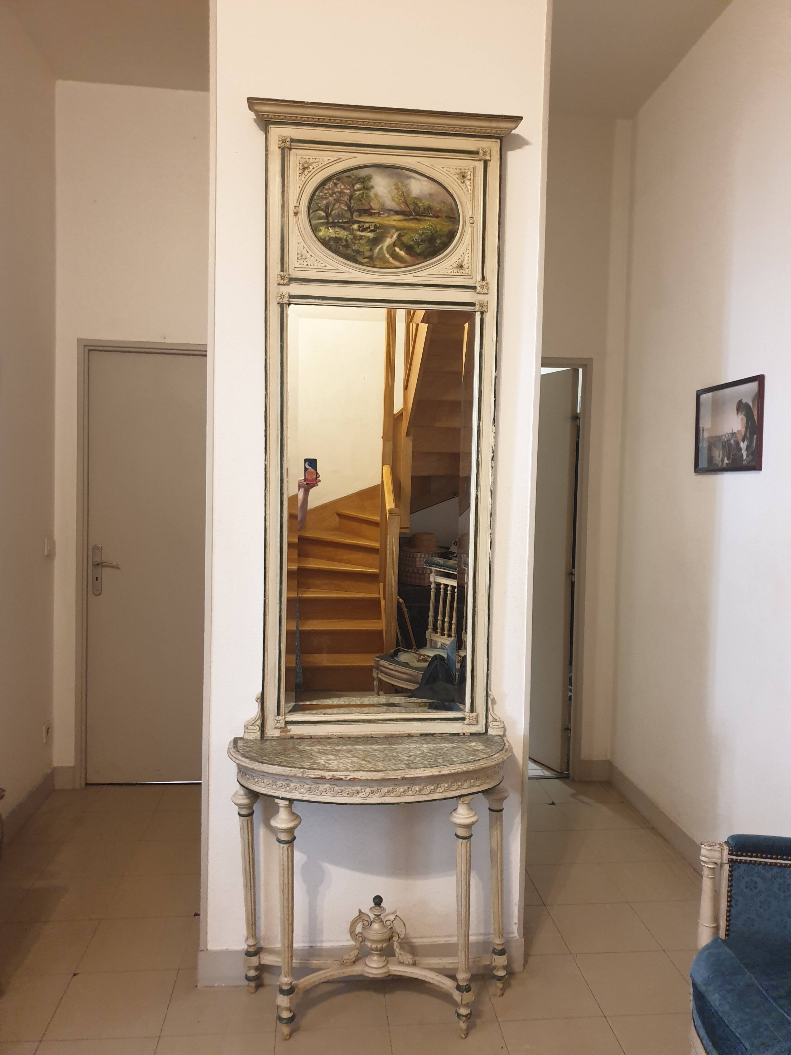 Console half-moon and trumeau mirror in Louis XVI style