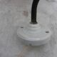 Industrial wall light in enameled sheet metal, swan neck, porcelain base