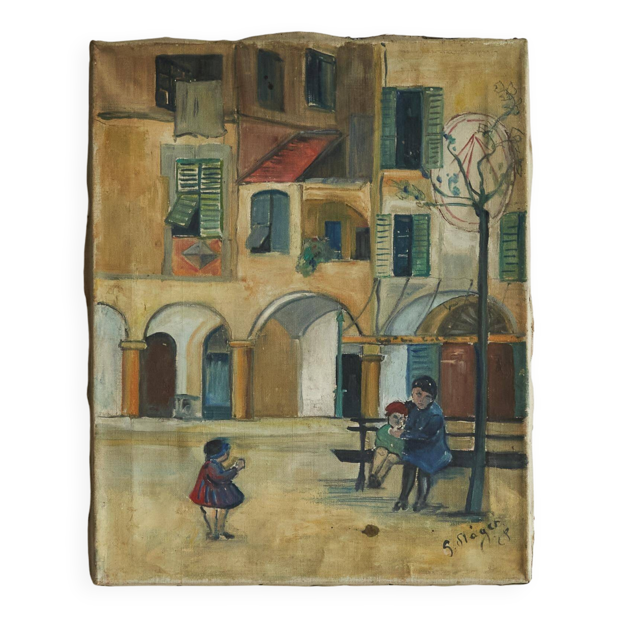 Fritz Stäger 'Dorfanger' Huile sur Toile 1928