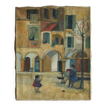 Fritz Stäger 'Village Green' Oil on Canvas 1928