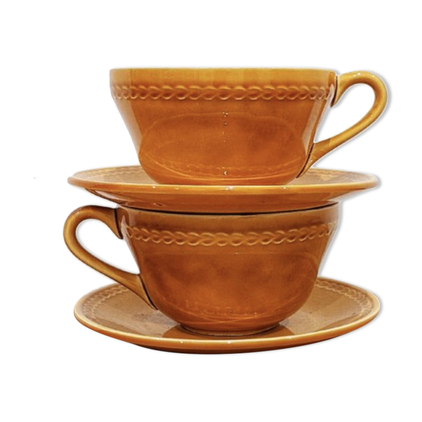 2 cups and saucers vintage '70 honey color