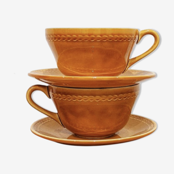 2 cups and saucers vintage '70 honey color