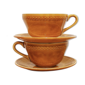 2 tasses et sous-tasses vintage '70 couleur miel