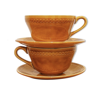 2 cups and saucers vintage '70 honey color