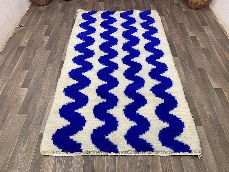 Gorgeous beniourain carpet, moroccan handmade rug, blue rug, living room ru