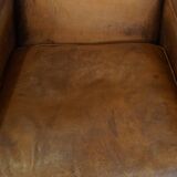 Cognac-Colored Sheepskin Leather Armchair with Straight Lines