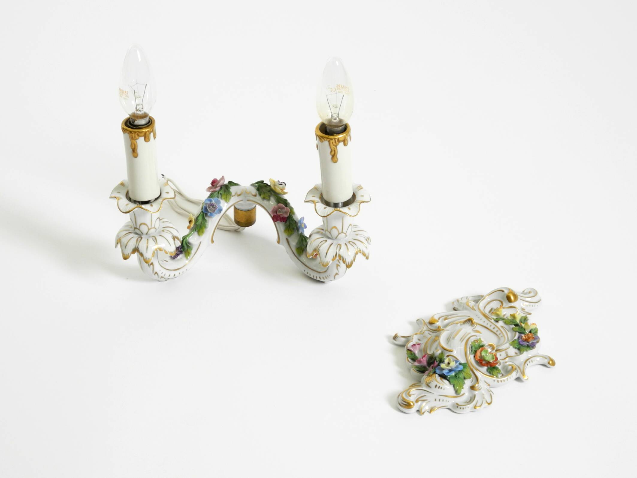 Beautiful hand-painted Mid Century porcelain wall lamp