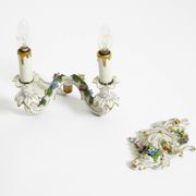 Beautiful hand-painted Mid Century porcelain wall lamp