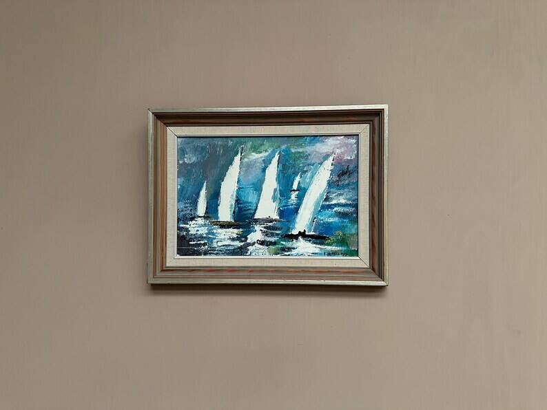 Original Swedish Oil on Panel – “Sailboats” by Bertil Thorell,  Signed