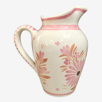 Pichet « henriot - quimper », fleuri rose en céramique - années 70