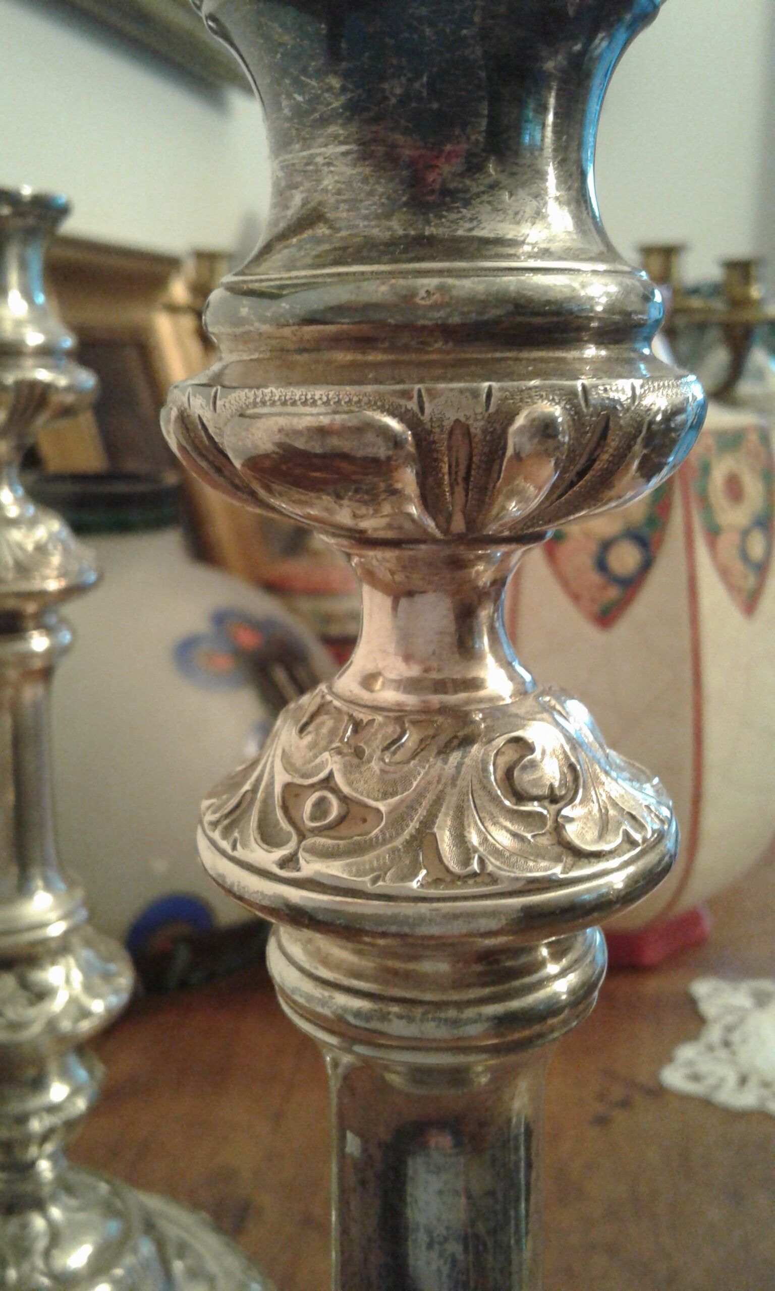 Pair Silver bronze bougeoirs. Loui XIV style. late 19th