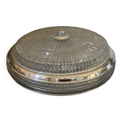 Plafonnier vintage en verre texturé et métal chromé