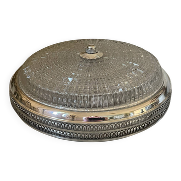Plafonnier vintage en verre texturé et métal chromé 