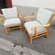 Paire de fauteuils vintage tissu vert pastel