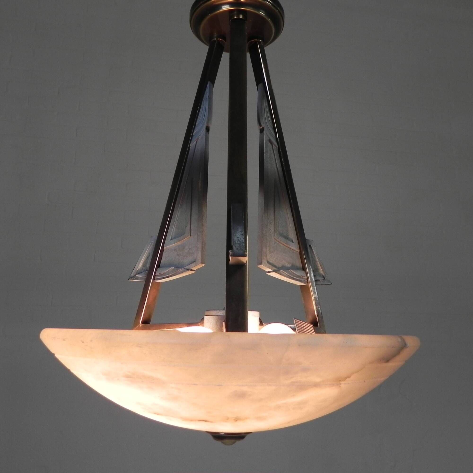 Art Deco style pendant light with alabaster shade, 1980s