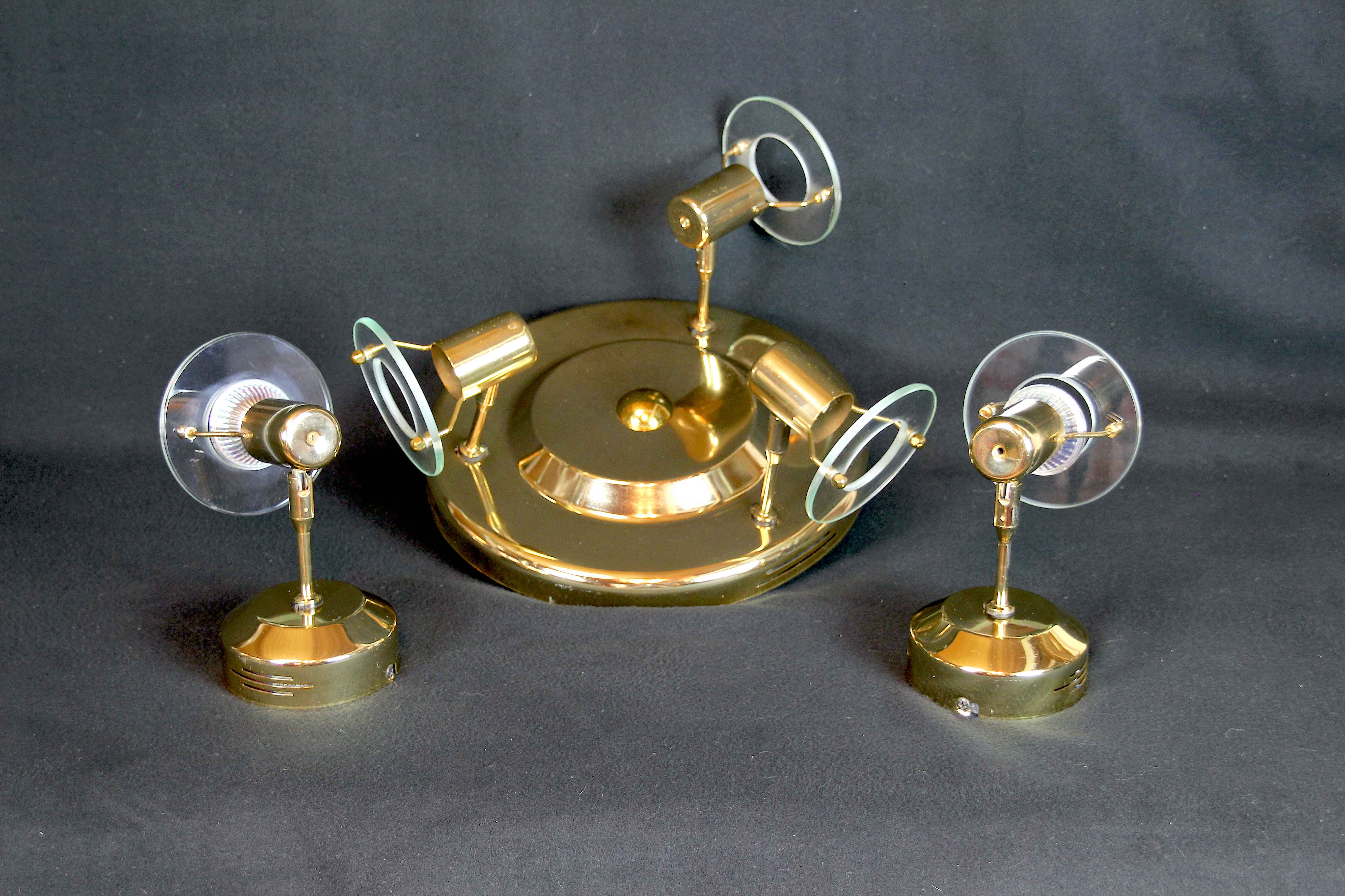 Late 20th Century Modern Full Brass Sconces and Flush Mount by Fase - 3 Piece Set