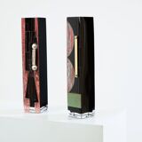 Vase Art Déco en verre opalin noir vert et rouge Anatole Riecke 1946