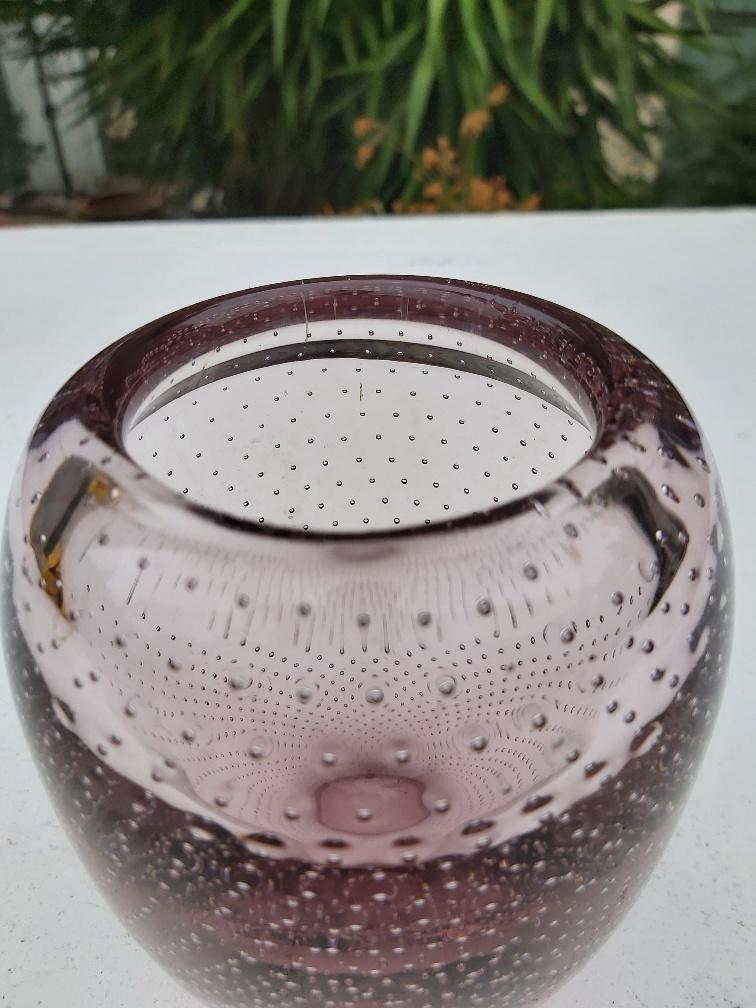 Murano mauve bubble glass vase