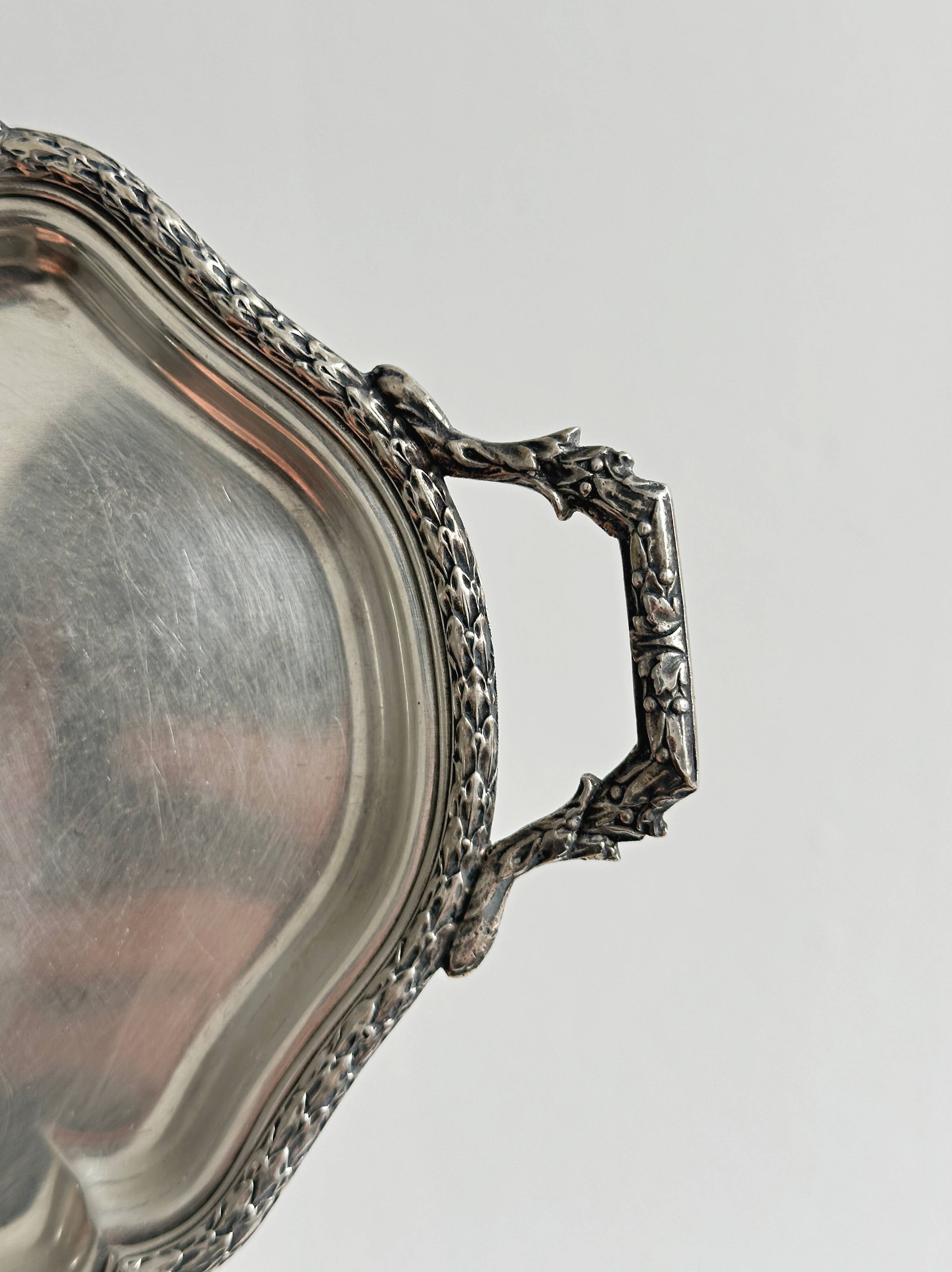 Engraved metal tray with cut-out handles