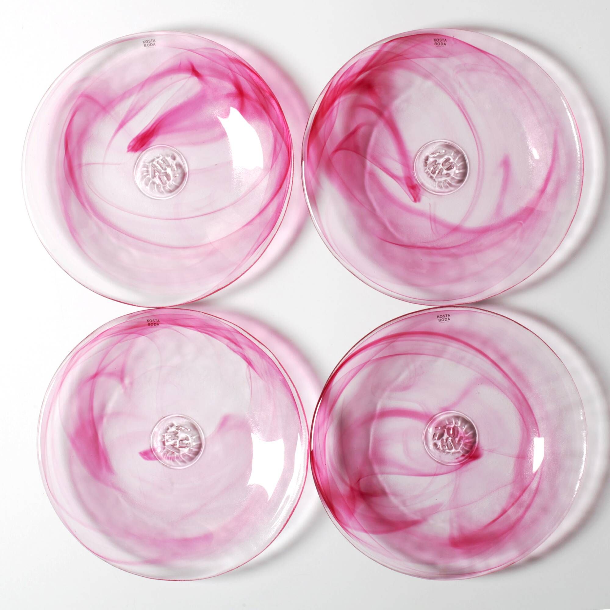 Set of 4 Kosta Boda 'Mine' Glass Dessert Plates / Ulrica Hydman Vallien