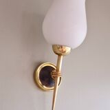 Pair of opaline and brass wall lights, 1950s