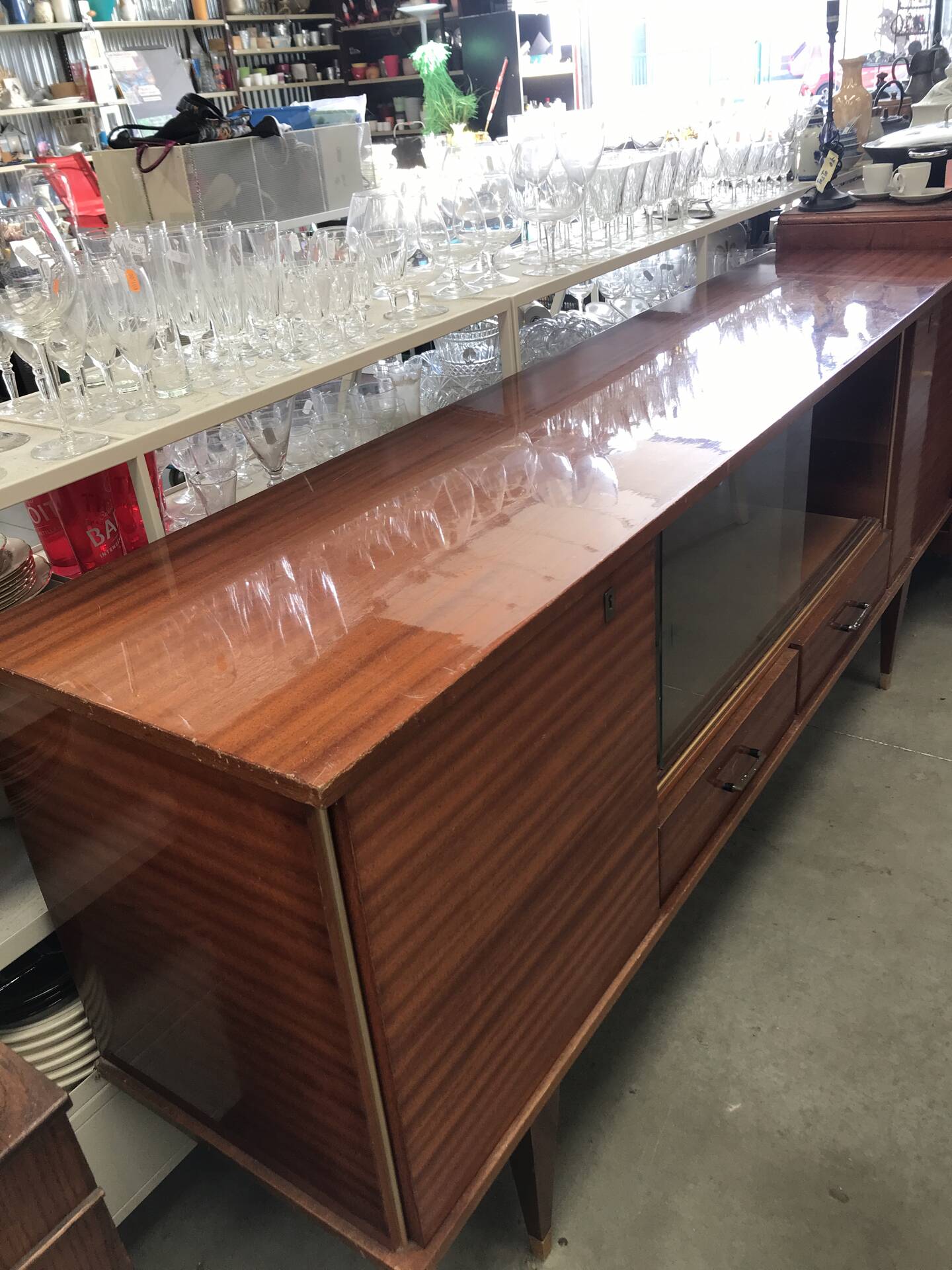 Vintage 1960s enfilade in varnished cherry wood.