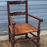 Pair of wooden and straw farmhouse armchairs