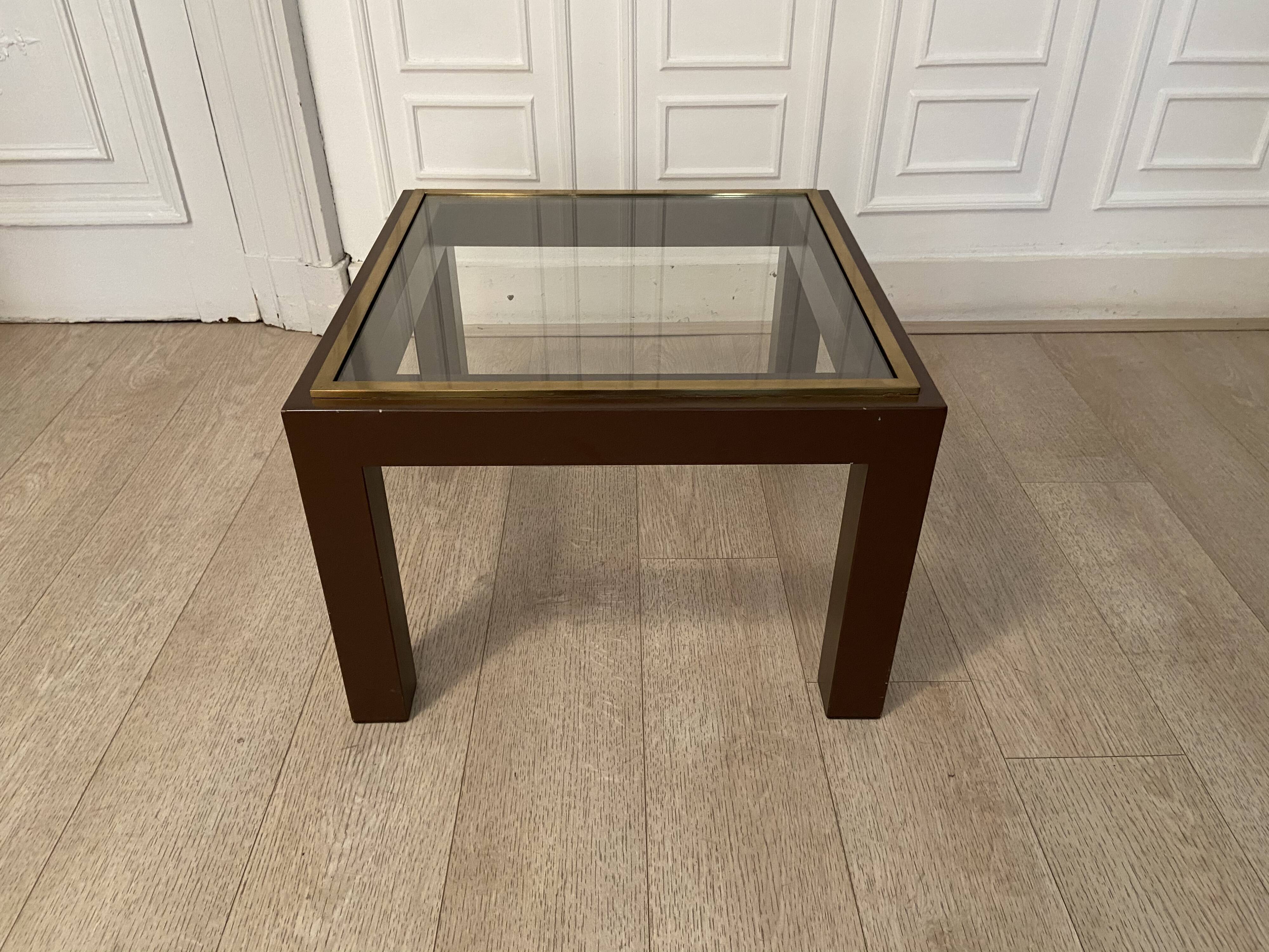Brown laqué steel coffee table, Belgium, 1980