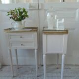 Pair of beautifully crafted bedside tables, end tables, pearl gray.