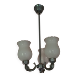 Antique chrome and opaline chandelier